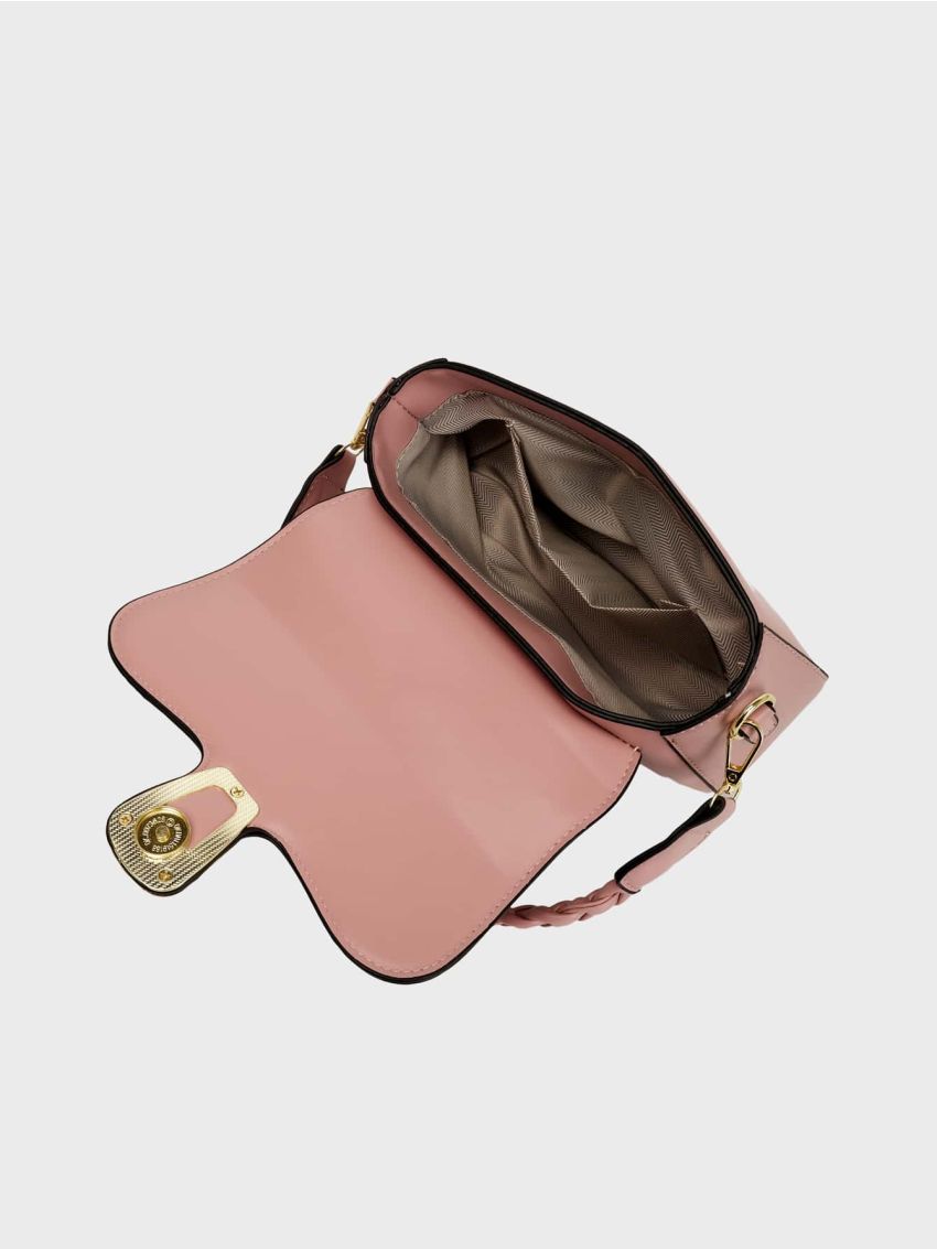 Small Flap Square Bag Metal Decor Braided Handle Contrast Binding