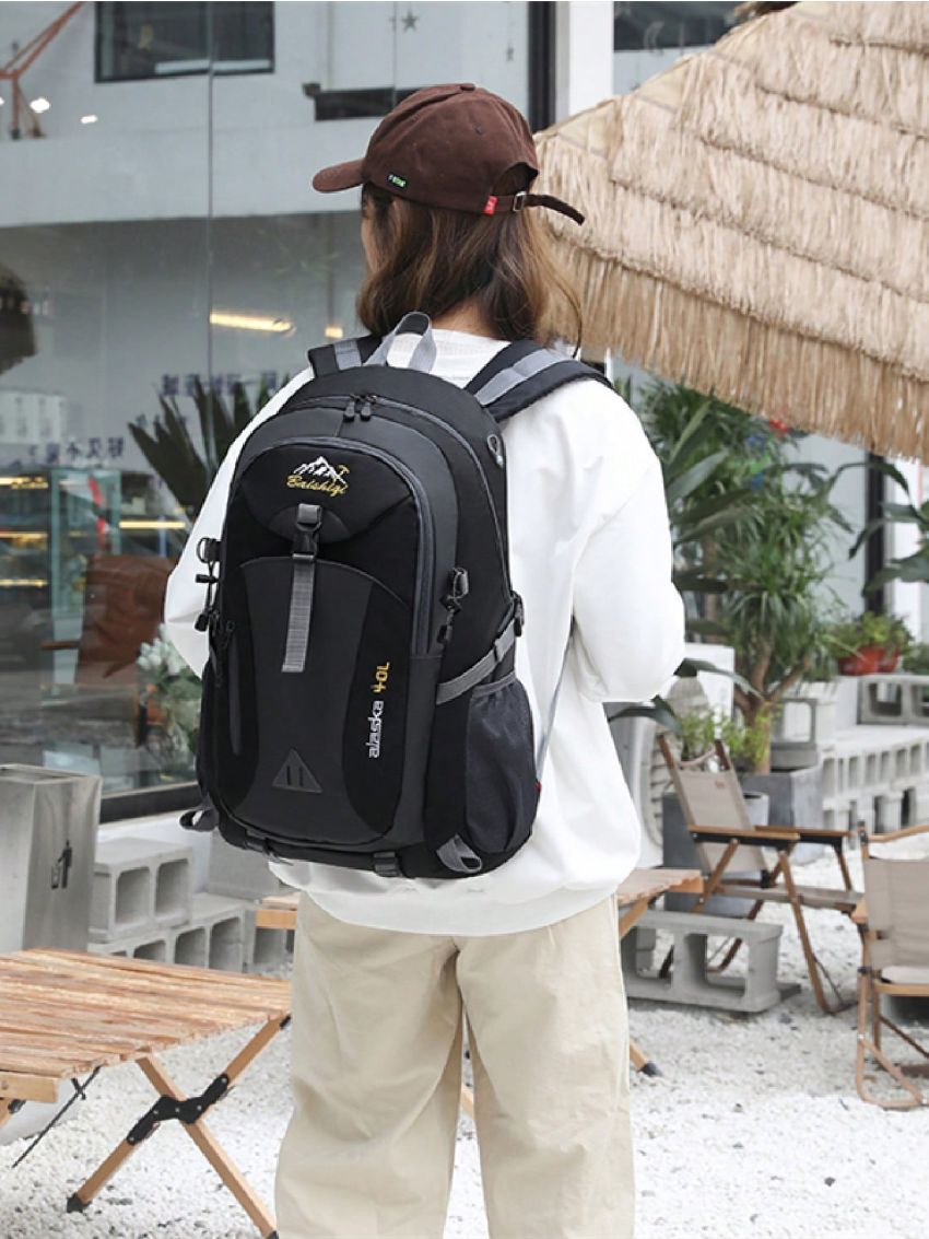 Medium Functional Backpack Colorblock Letter Pattern