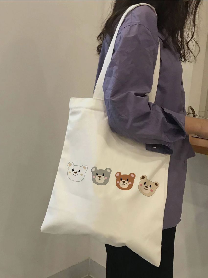 Small Shopper Bag Cartoon Bear Graphic Preppy