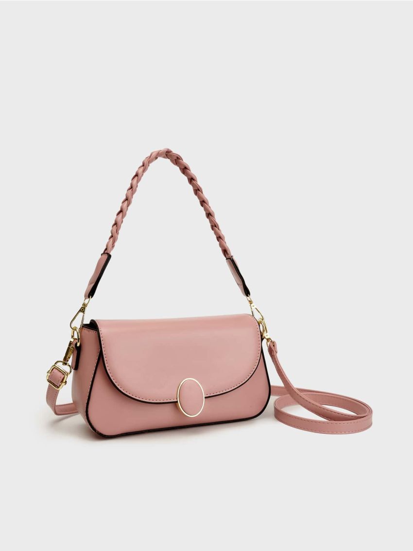 Small Flap Square Bag Contrast Binding Braided Handle