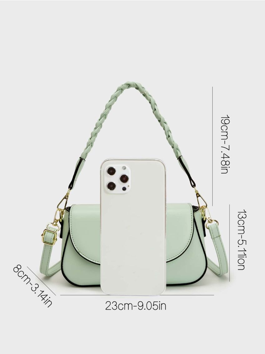 Small Flap Square Bag Contrast Binding Braided Handle