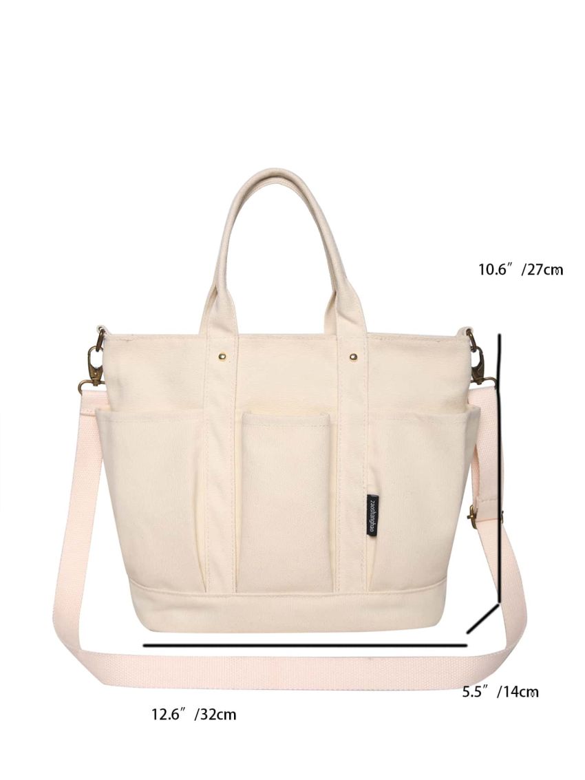 Letter Patch Detail Shopper Bag Multi-Pocket