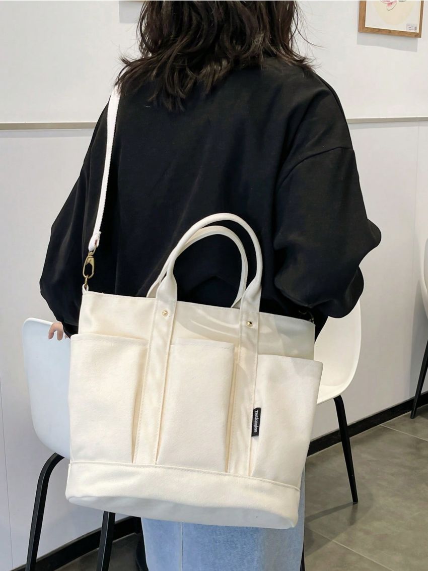 Letter Patch Detail Shopper Bag Multi-Pocket