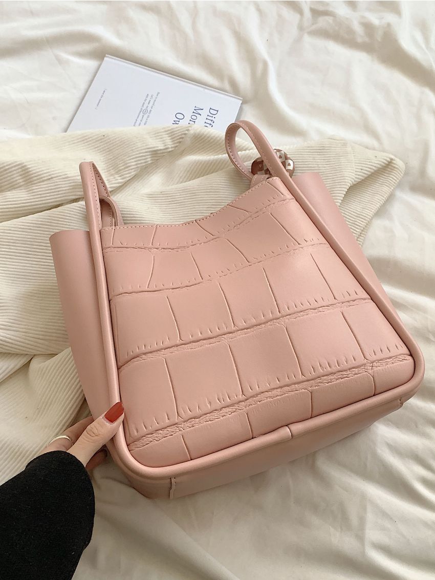 Geometric Embossed Hobo Bag Twilly Scarf Decor