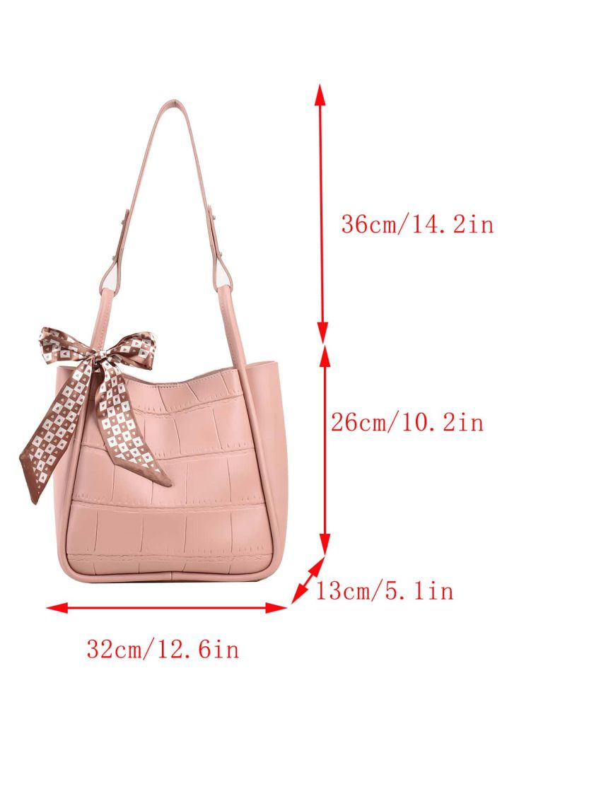 Geometric Embossed Hobo Bag Twilly Scarf Decor