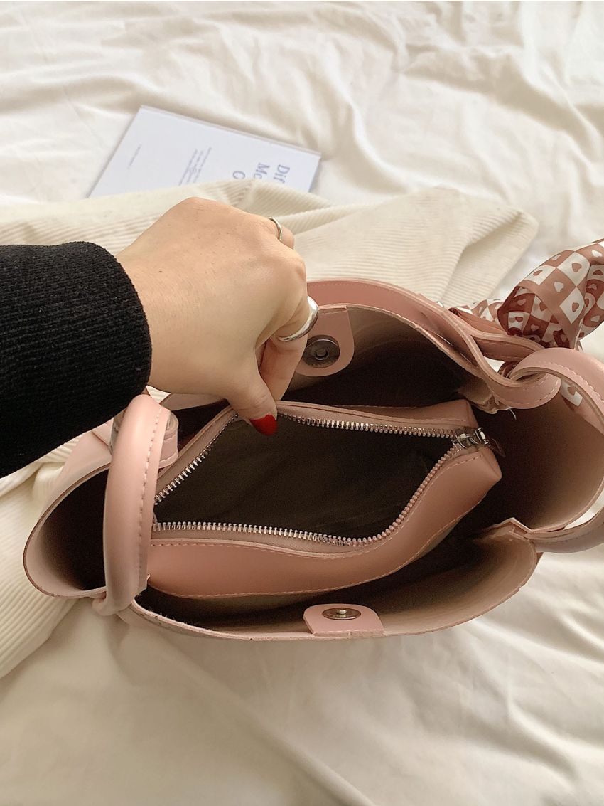 Geometric Embossed Hobo Bag Twilly Scarf Decor