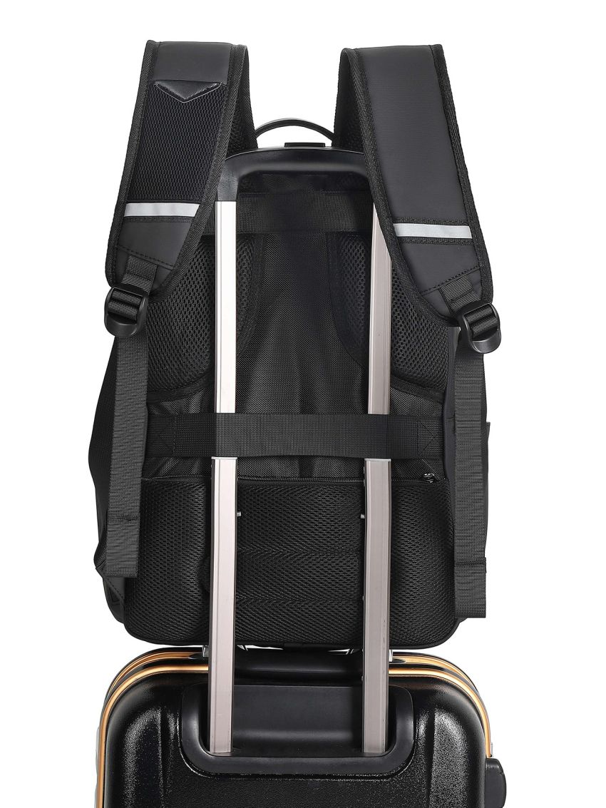 Minimalist Laptop Backpack Solid Black With USB Charging Port Multi-Pocket For Traveling