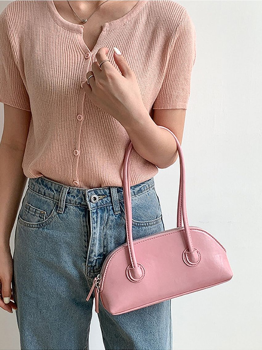 Medium Baguette Bag Solid Color Double Handle