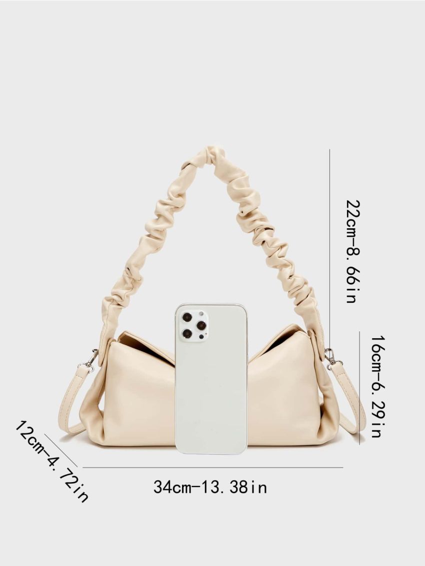 Medium Hobo Bag Ruched Strap Solid Color