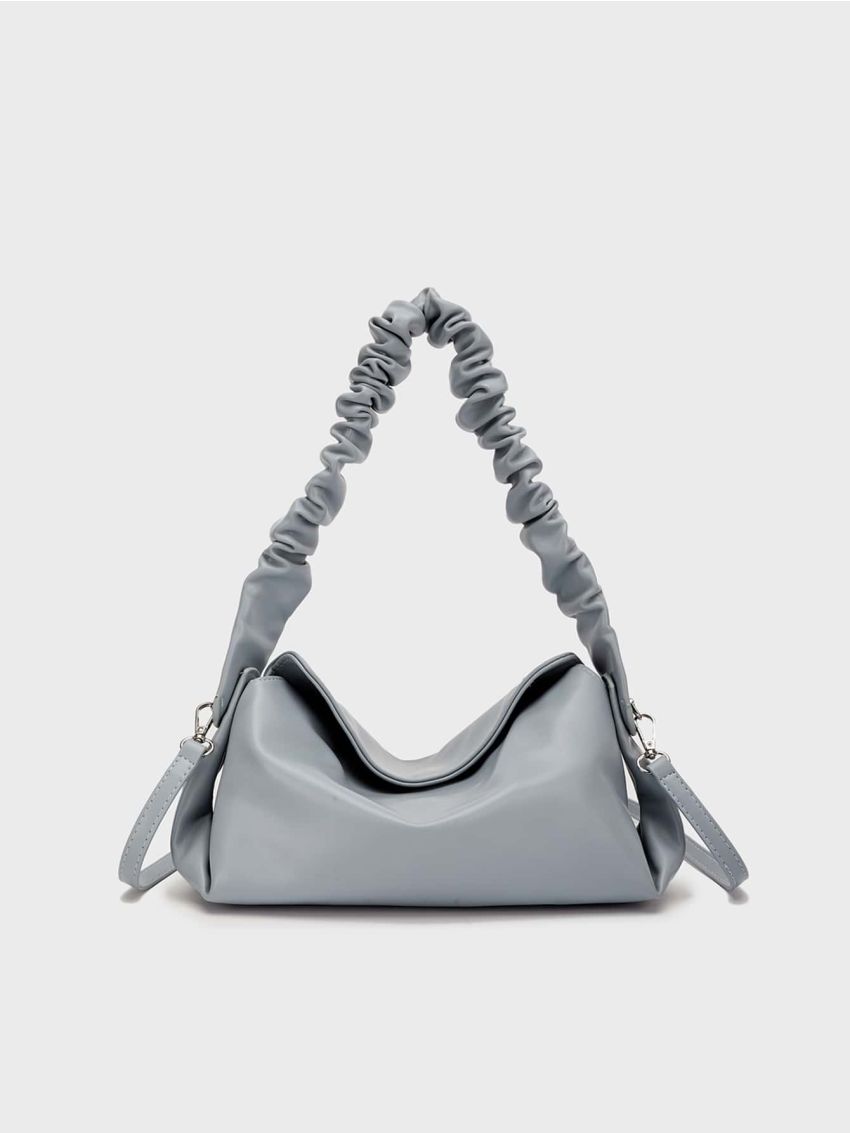 Medium Hobo Bag Ruched Strap Solid Color