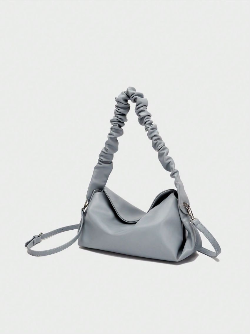 Medium Hobo Bag Ruched Strap Solid Color