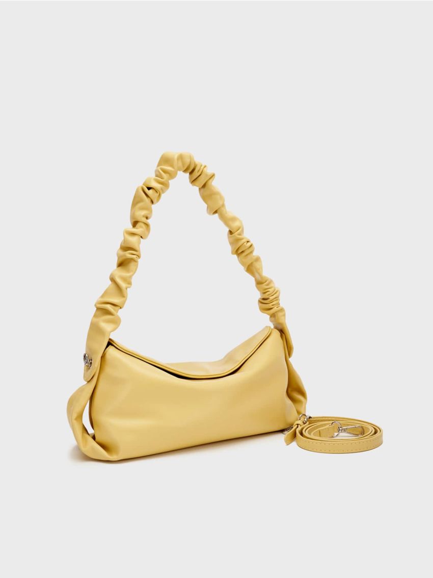 Medium Hobo Bag Ruched Strap Solid Color
