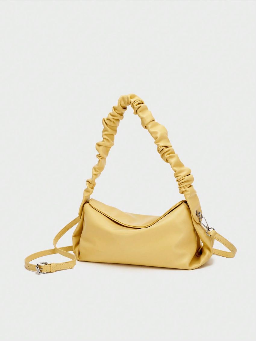 Medium Hobo Bag Ruched Strap Solid Color