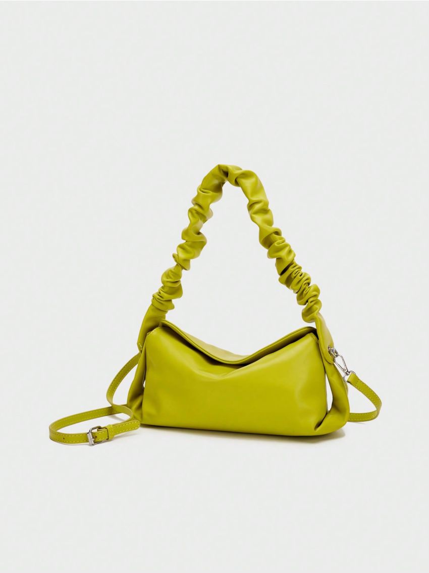 Medium Hobo Bag Ruched Strap Solid Color