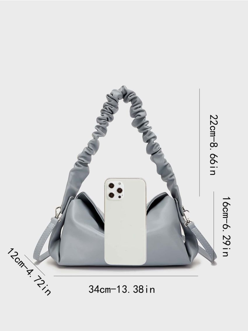 Medium Hobo Bag Ruched Strap Solid Color