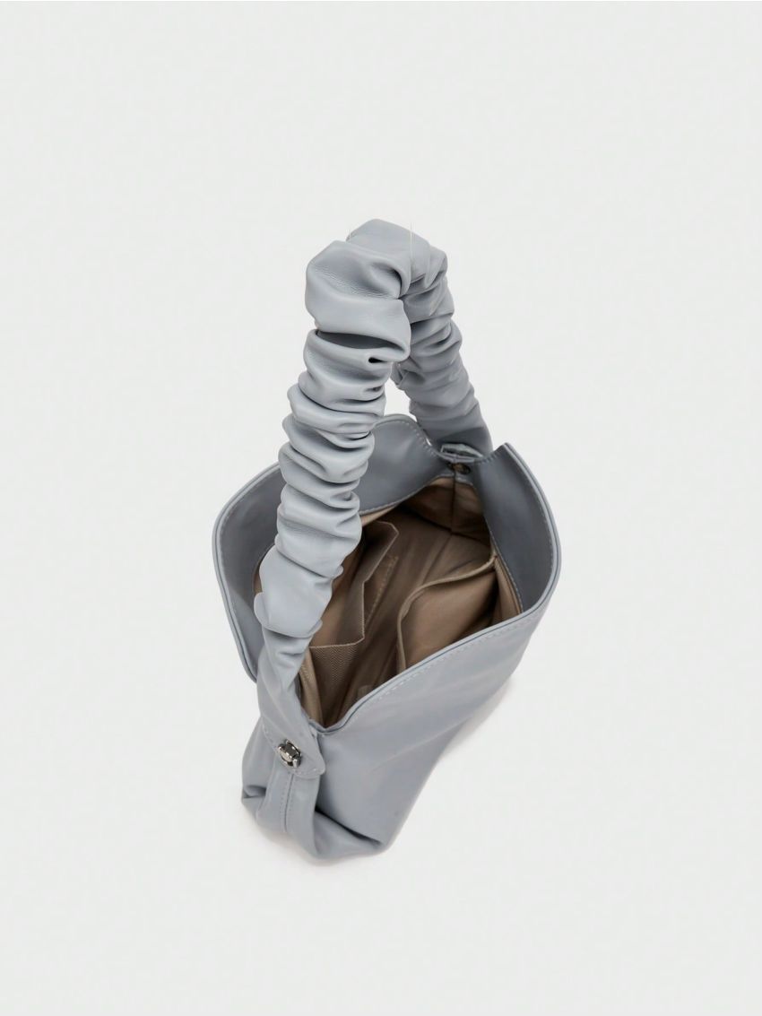 Medium Hobo Bag Ruched Strap Solid Color