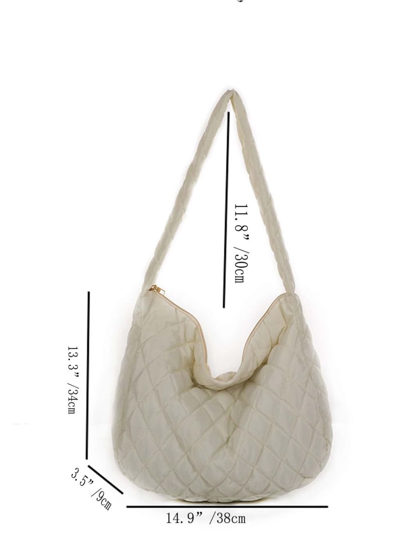 Lattice Quilted Shoulder Bag, Large Capacity Crossbody Bag, Solid Color Women's Tote Bag