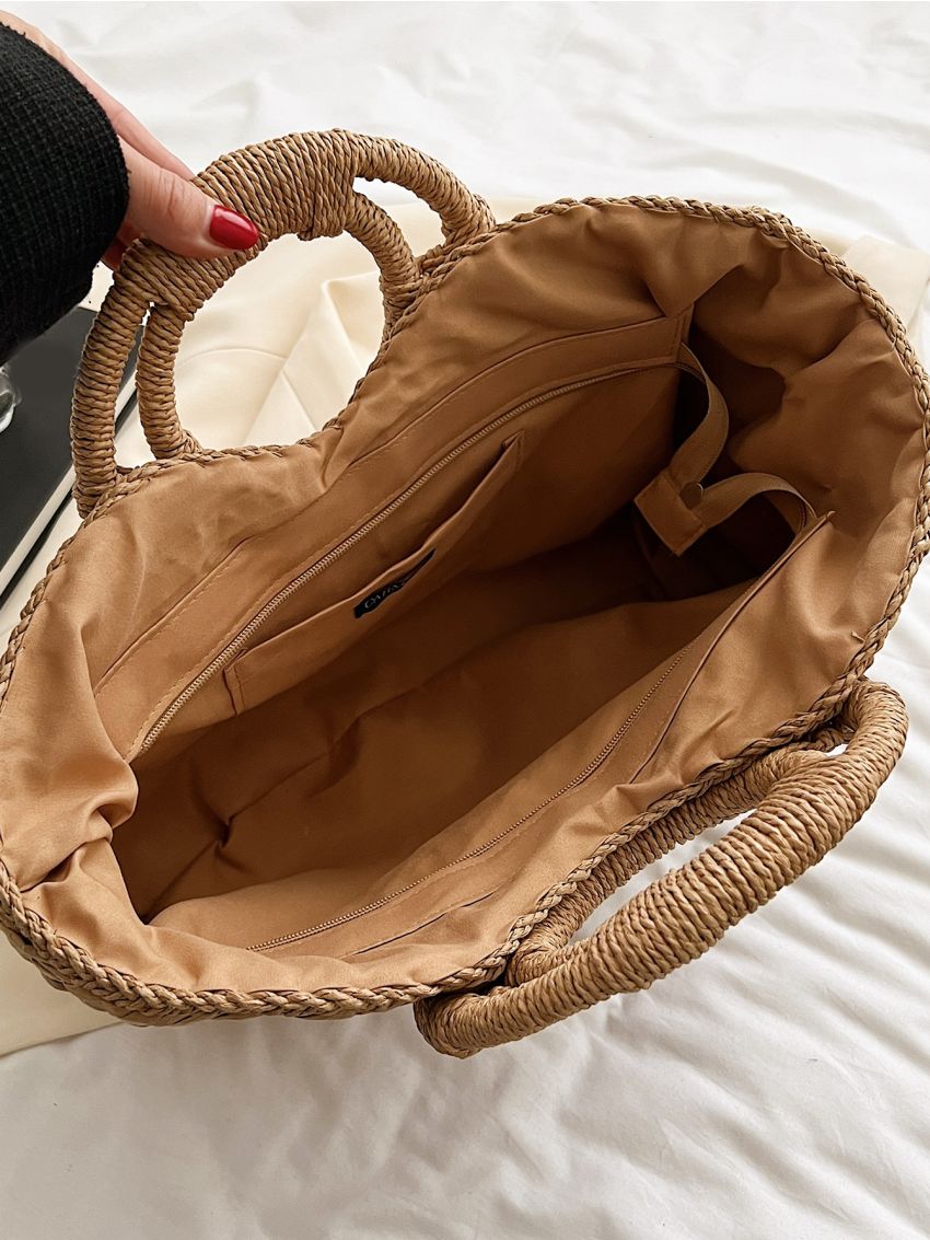 Large Capacity Straw Bag Double Handle For Vacation