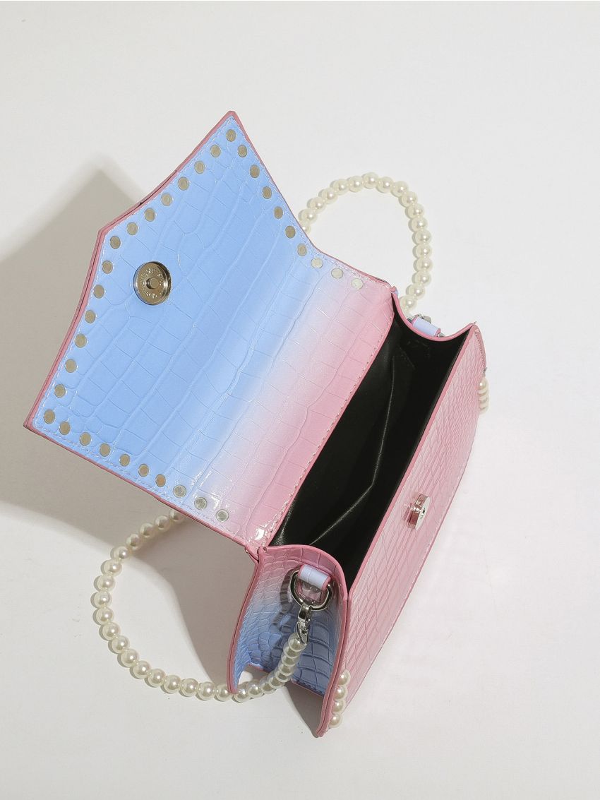 Small Square Bag Faux Pearl Decor Ombre Design
