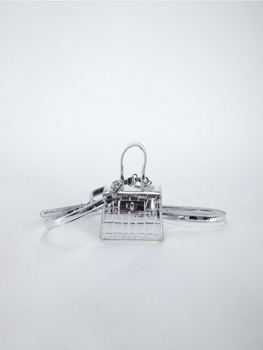 Mini Square Bag Metallic Crocodile Embossed Top Handle