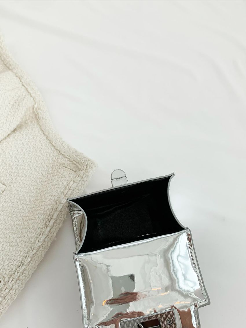 Mini Square Bag Metallic Crocodile Embossed Top Handle