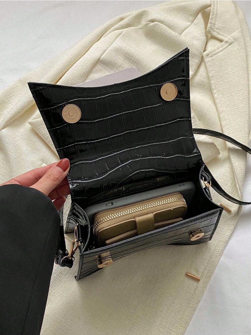 Mini Novelty Bag Crocodile Embossed Flap PU