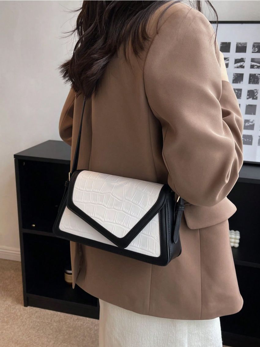 Medium Shoulder Bag Colorblock Crocodile Embossed