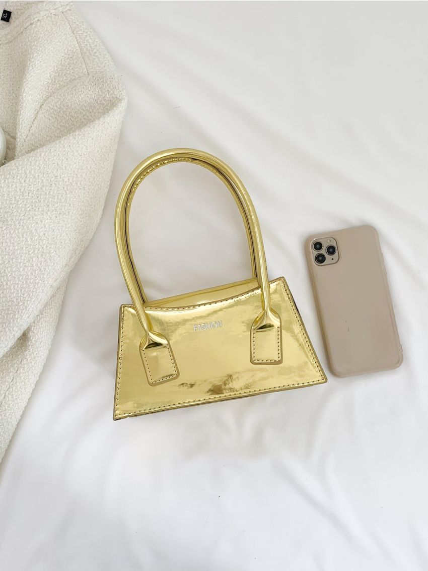 Letter Graphic Square Bag Small Gold Funky