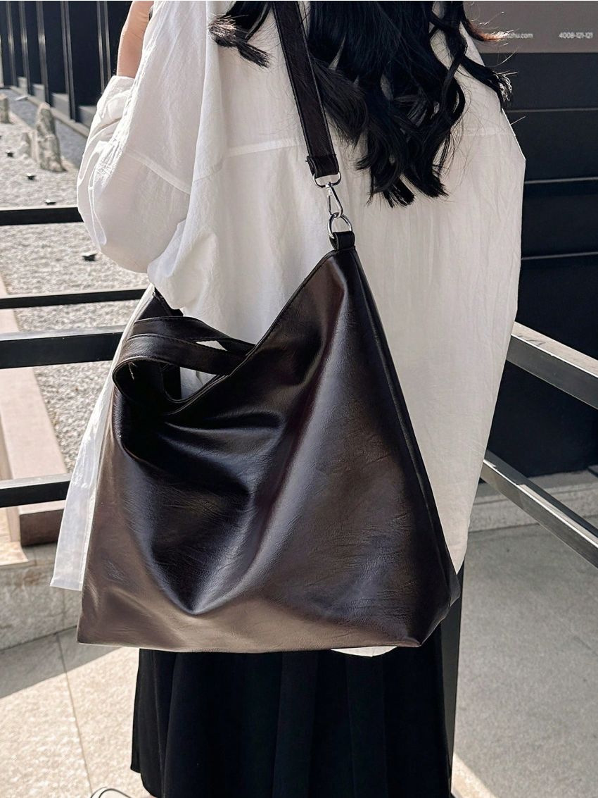 Minimalist Top Handle Bag Large Capacity Coffee Brown