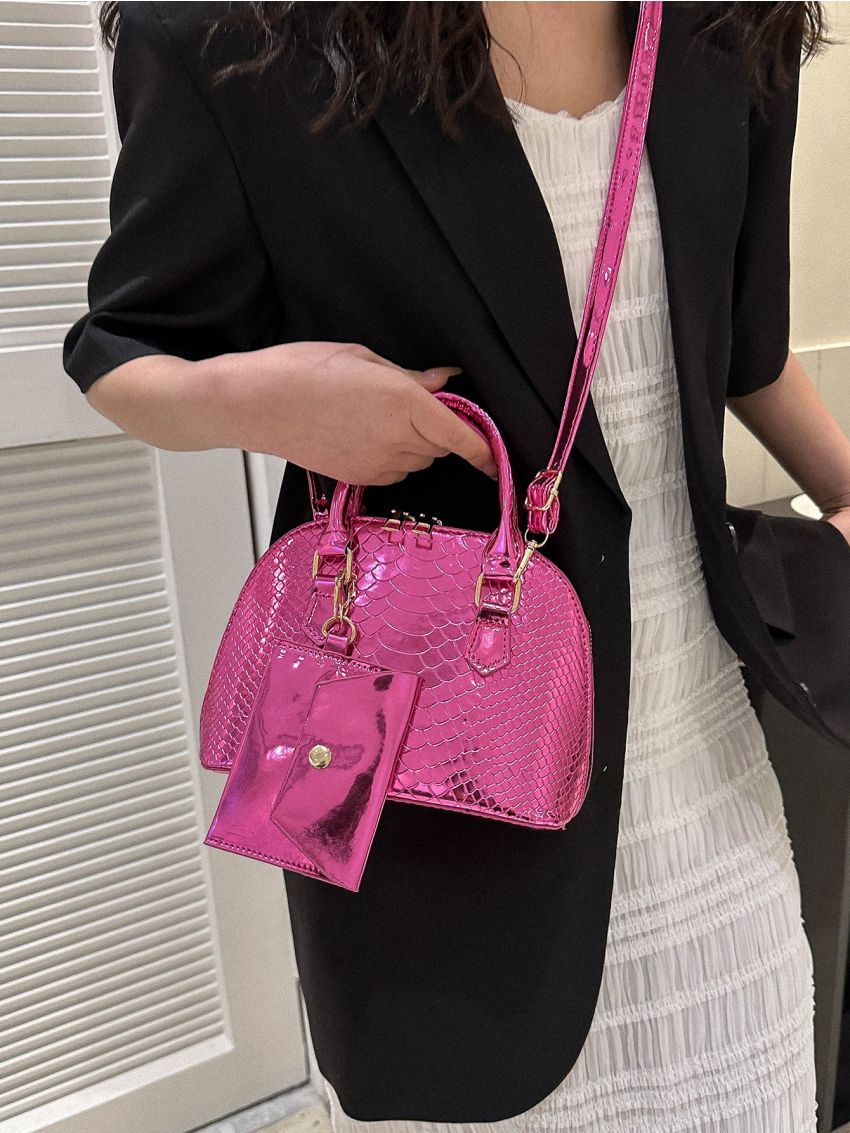 Snakeskin Embossed Dome Bag Funky With Coin Purse