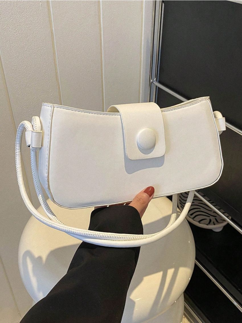 Minimalist Baguette Bag Medium Snap Button White