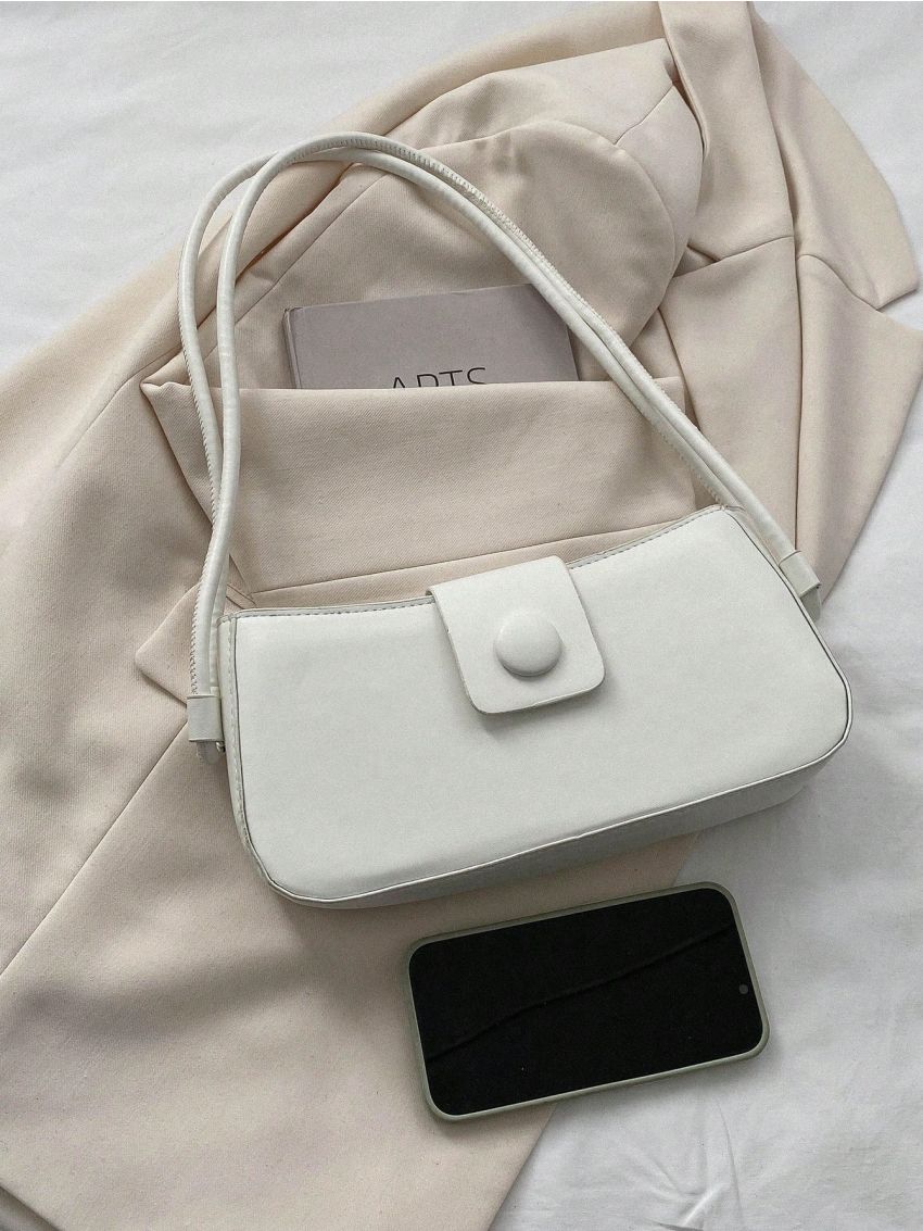 Minimalist Baguette Bag Medium Snap Button White