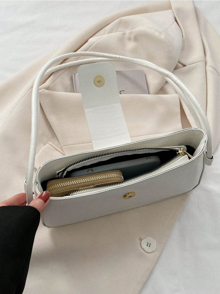 Minimalist Baguette Bag Medium Snap Button White