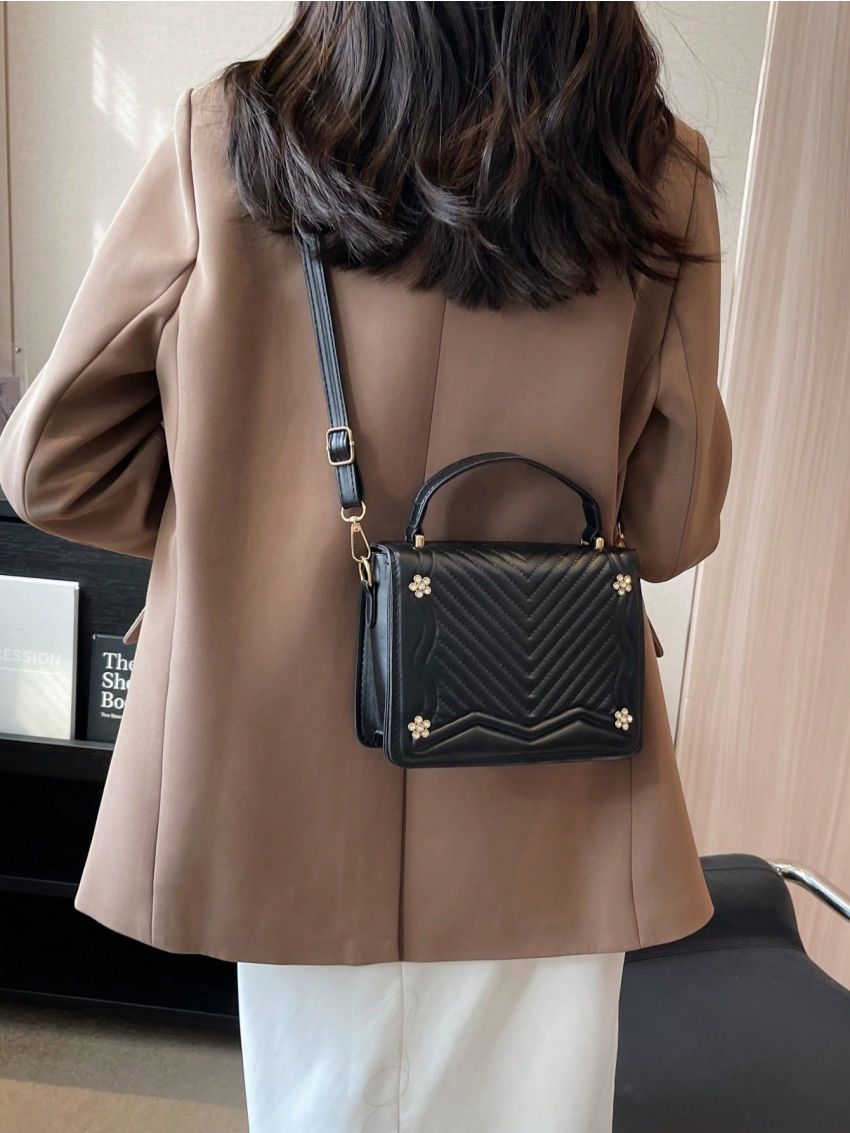 Rhinestone Decor Square Bag Mini Chevron Black