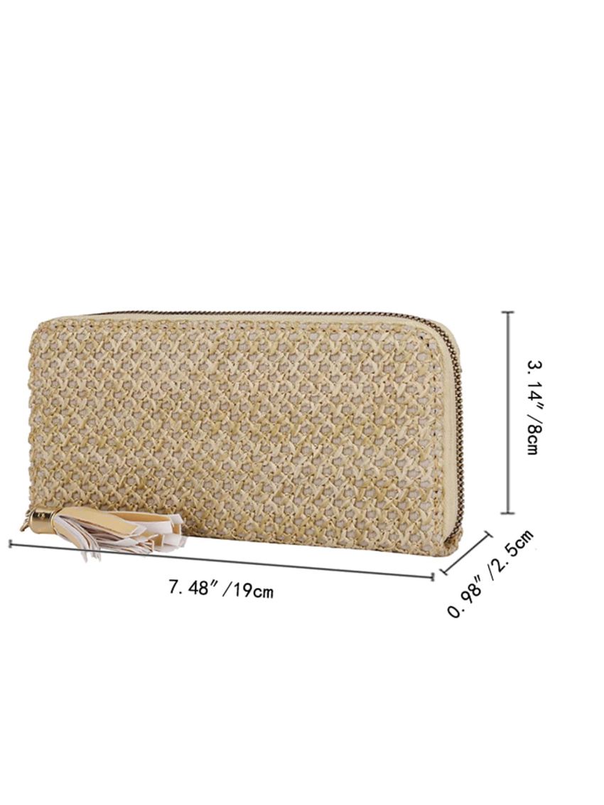 Minimalist Straw Bag Long Wallet Tassel Decor