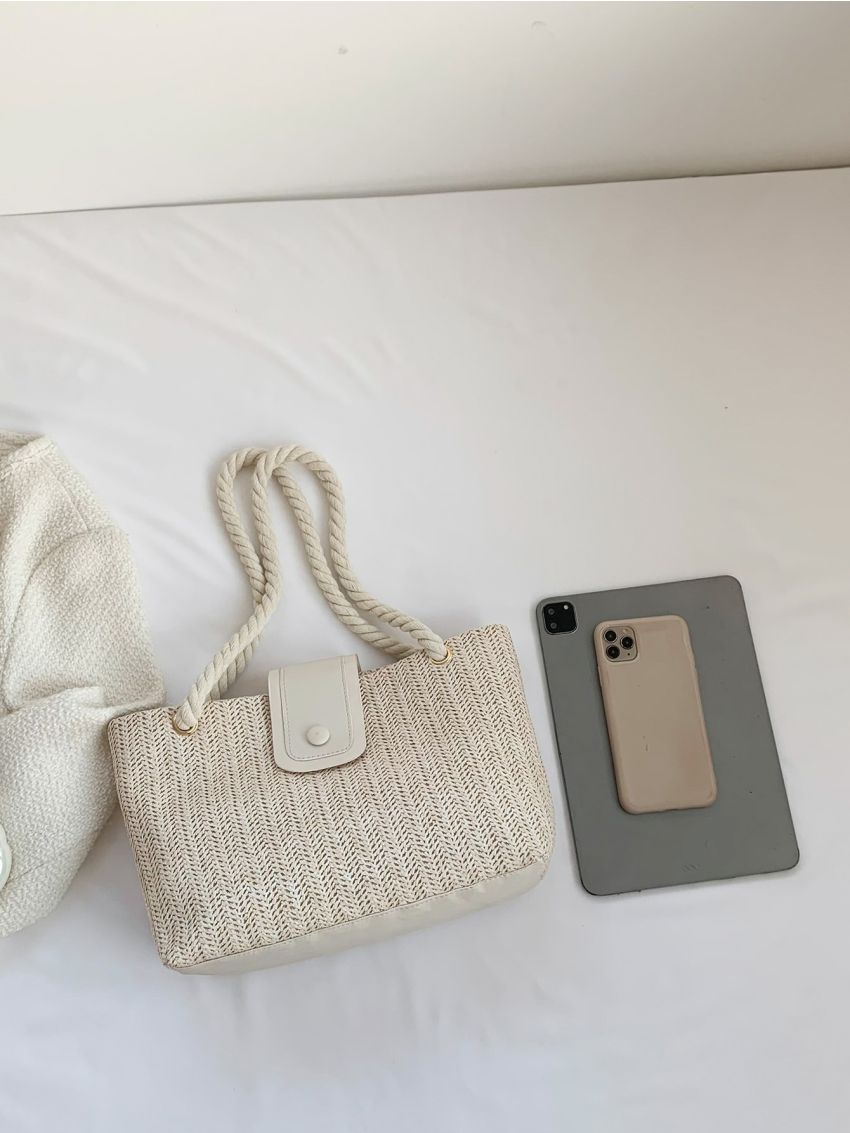 Colorblock Straw Bag Double Handle Vacation