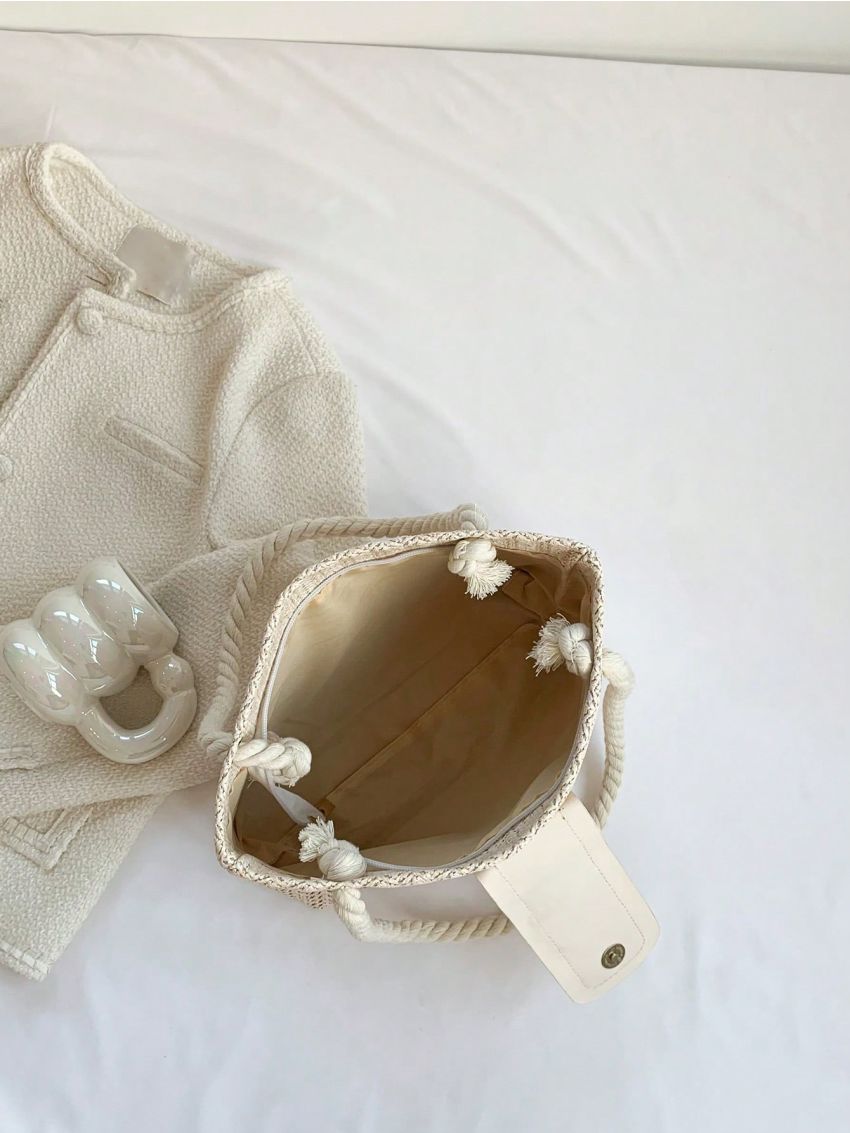 Colorblock Straw Bag Double Handle Vacation