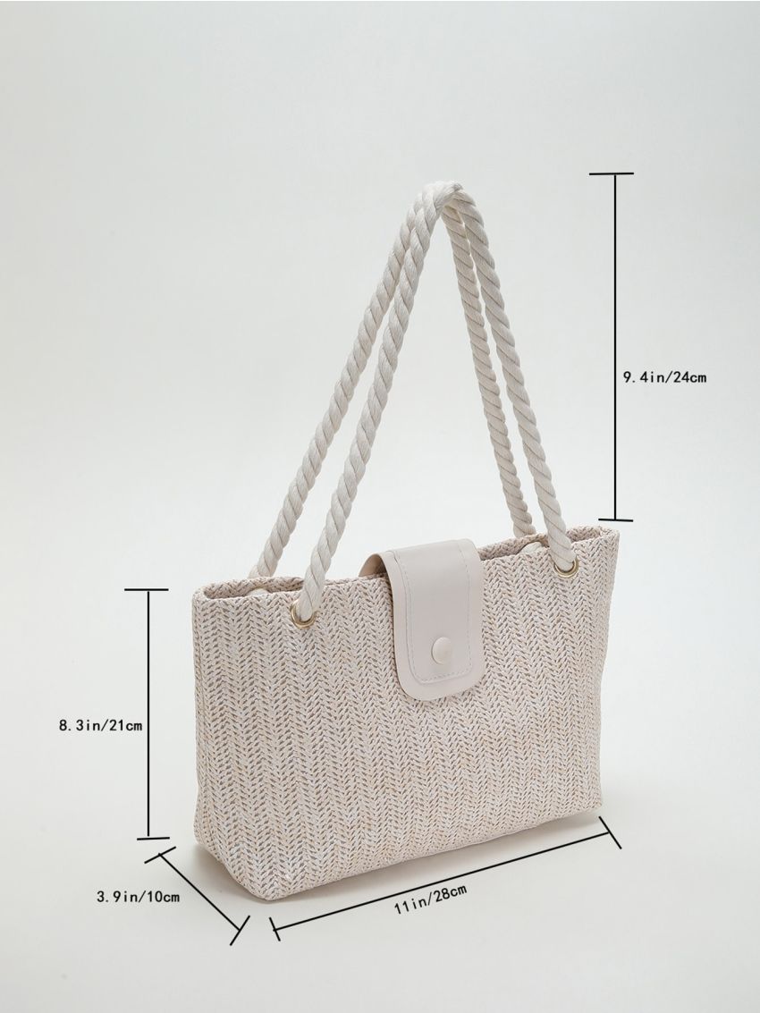 Colorblock Straw Bag Double Handle Vacation