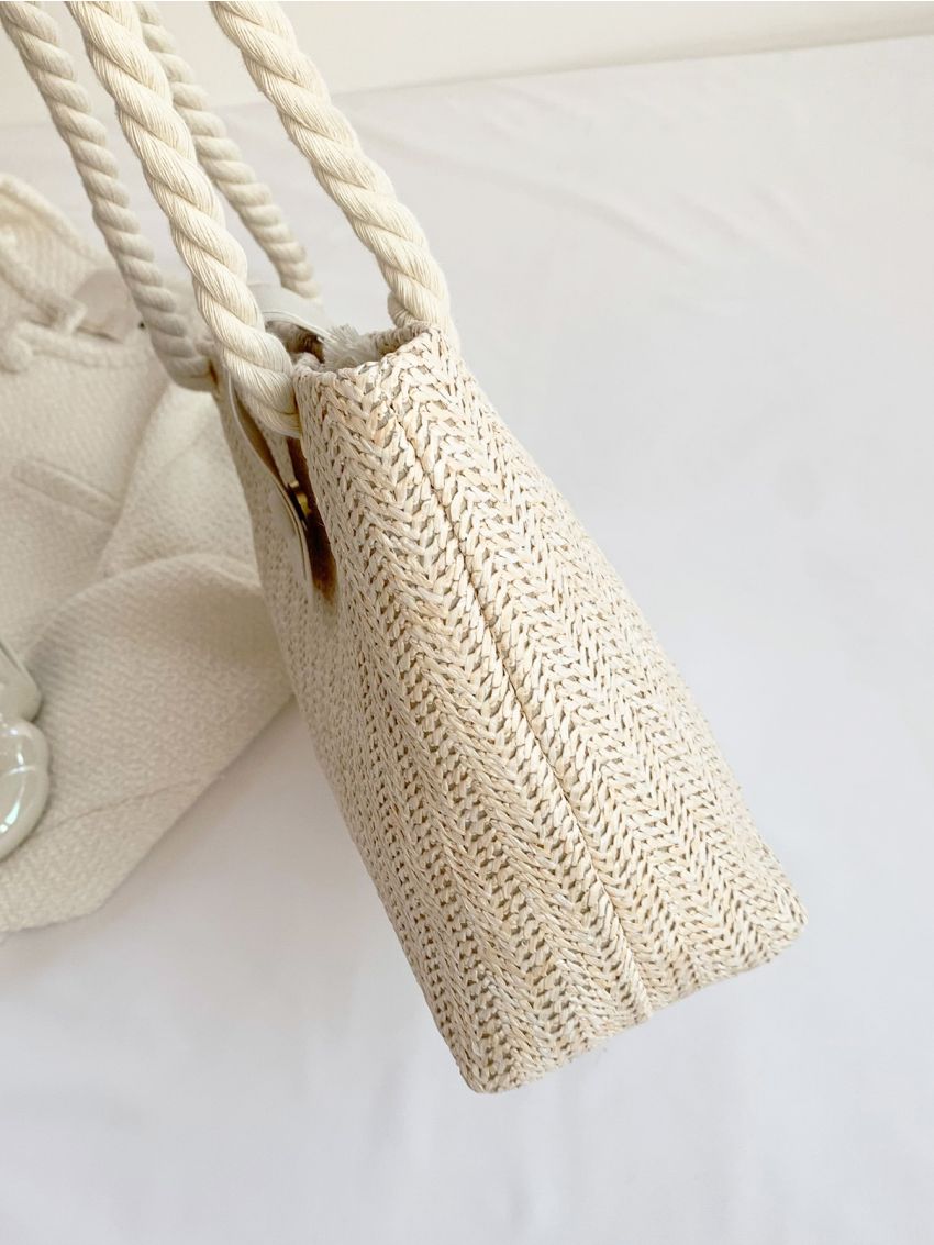 Colorblock Straw Bag Double Handle Vacation