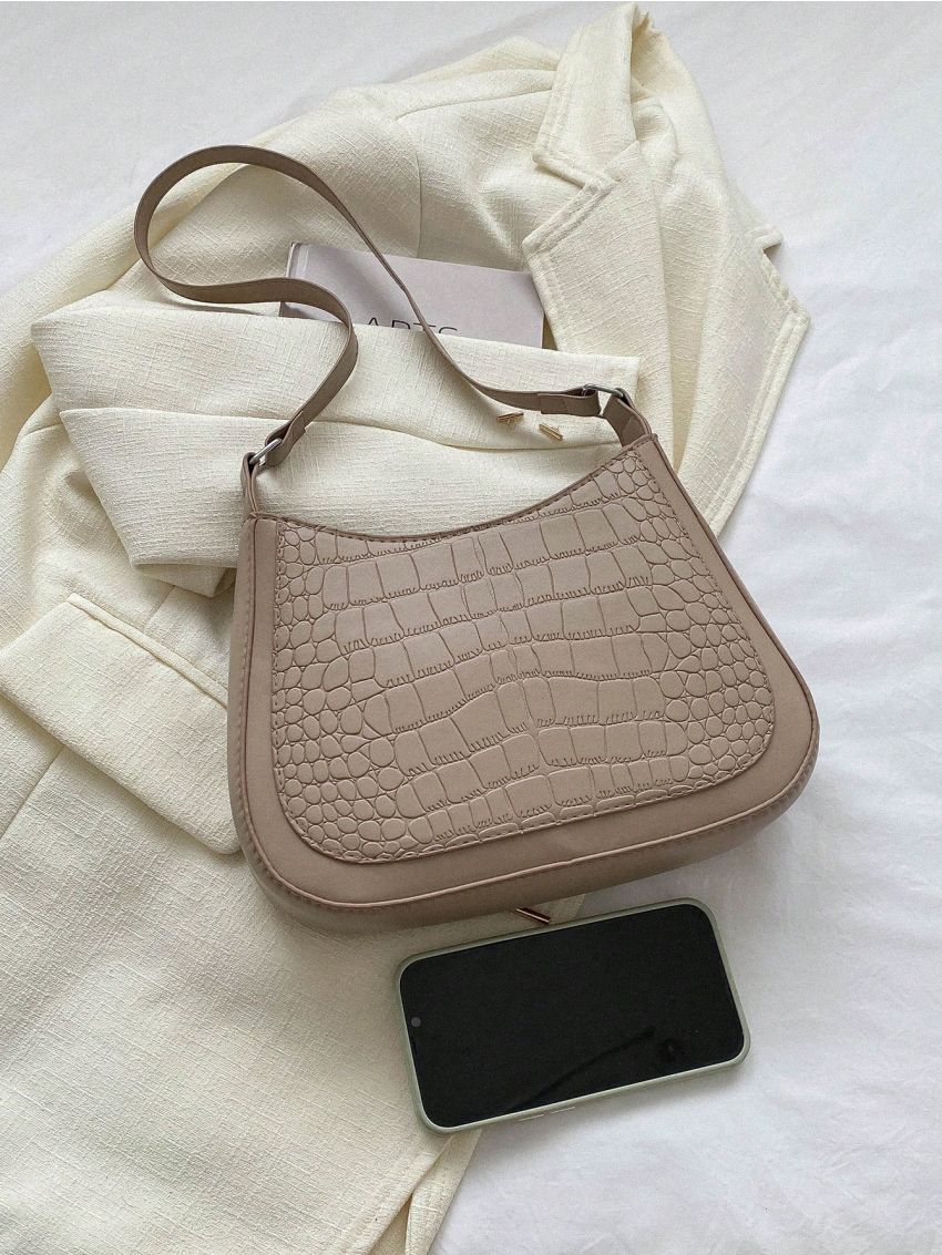 Medium Hobo Bag Crocodile Embossed Top Handle For Daily