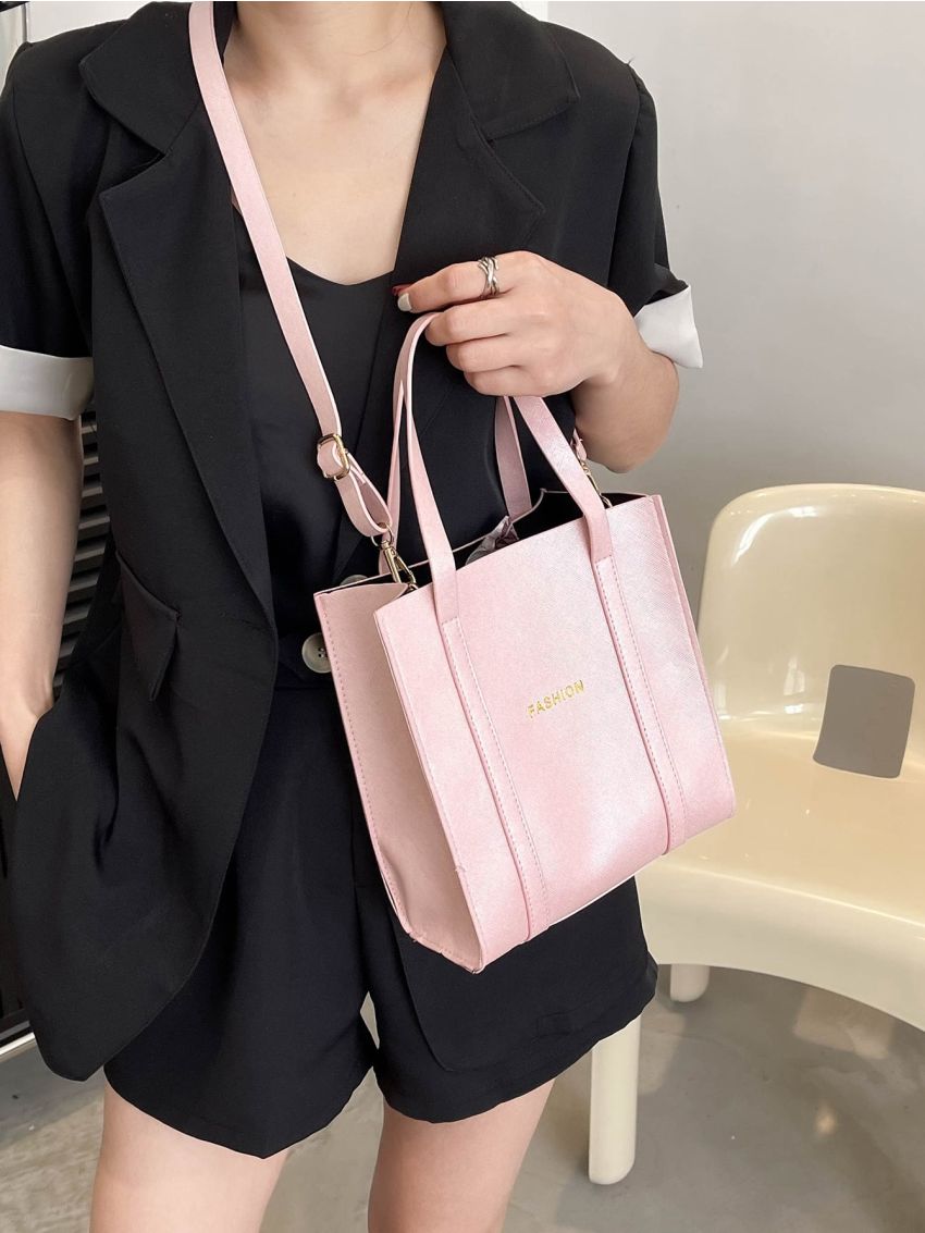 Mini Square Bag Baby Pink Letter Print Double Handle For Daily