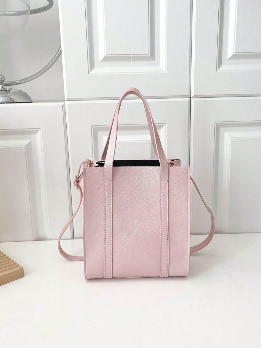 Mini Square Bag Baby Pink Letter Print Double Handle For Daily