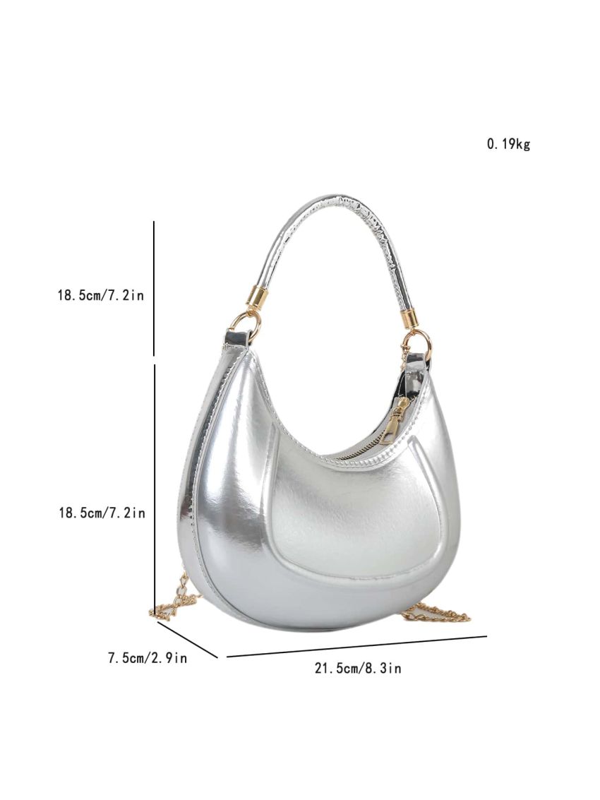 Small Hobo Bag Zipper PU Silver