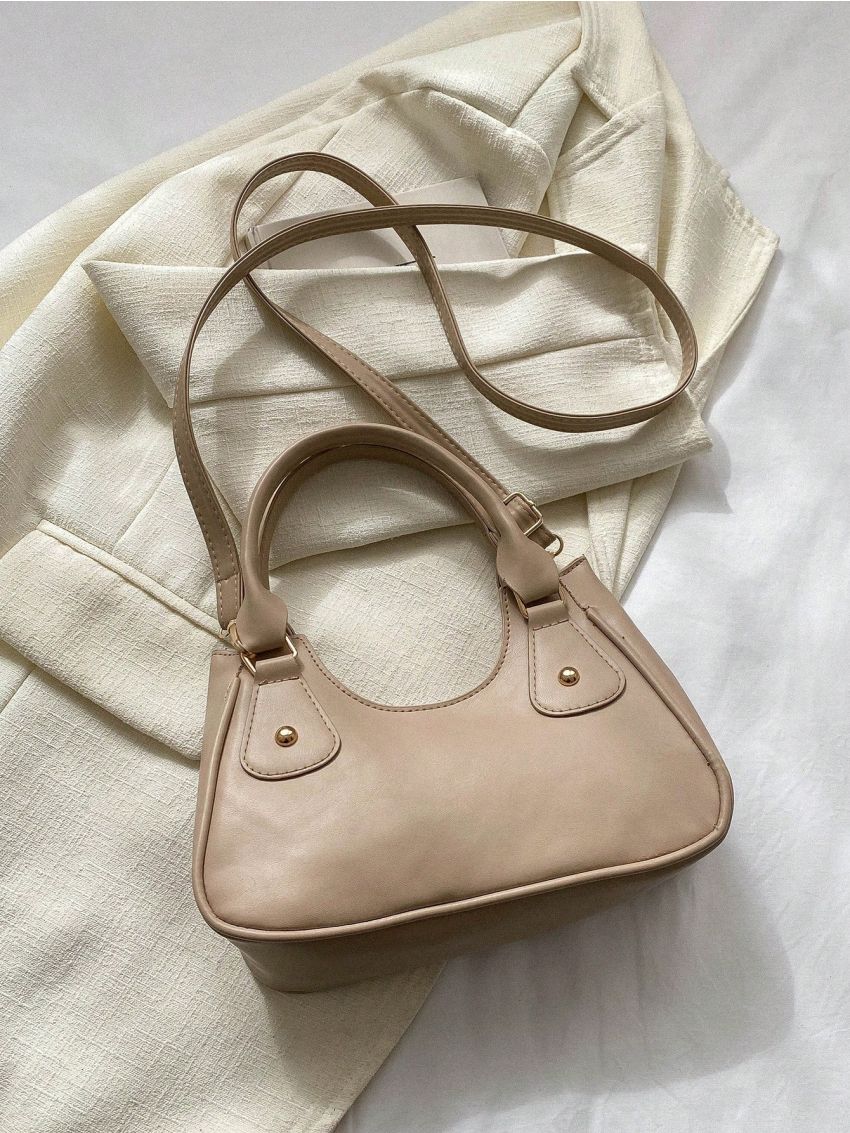 Small Hobo Bag Studded Decor Double Handle For Daily