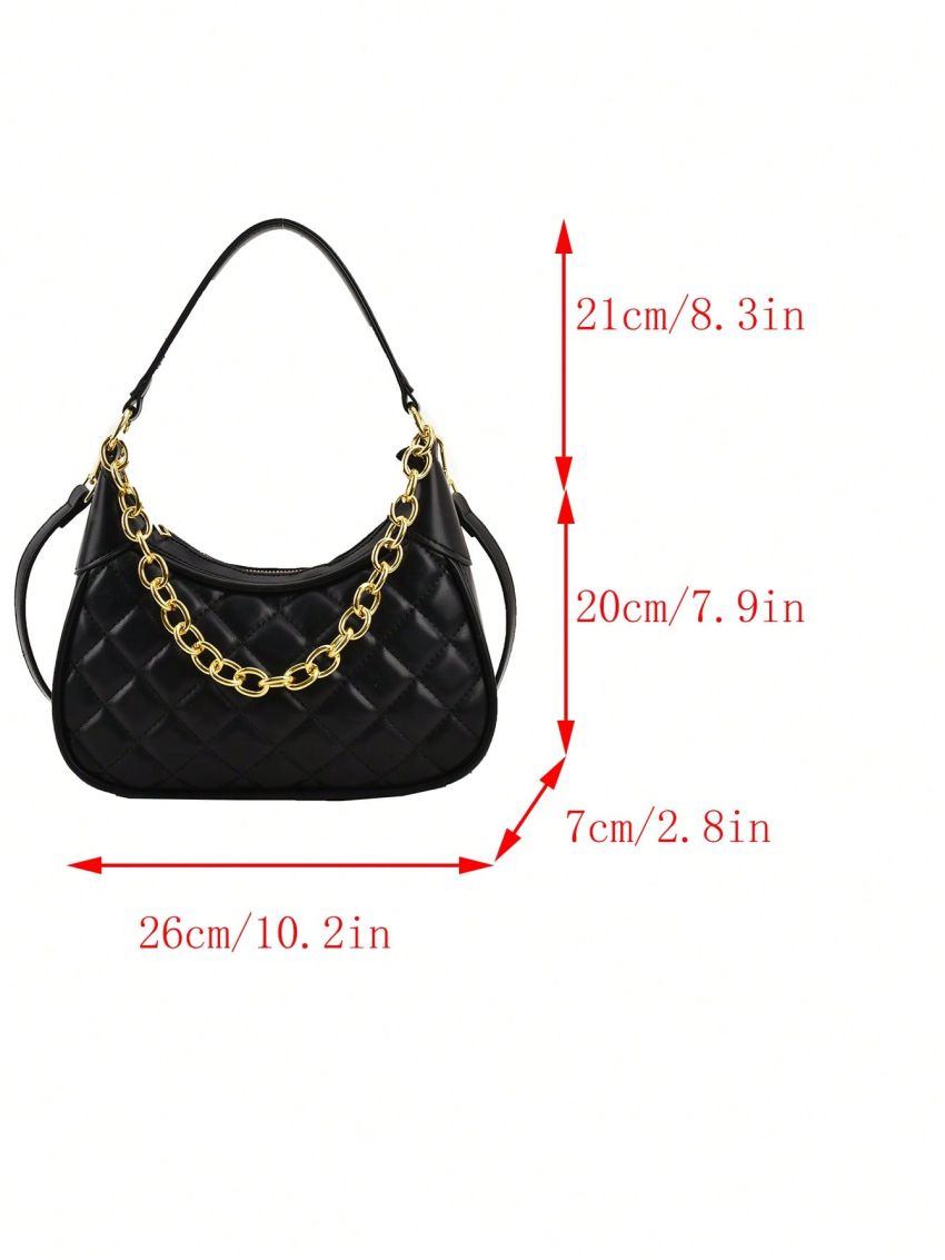 Medium Hobo Bag Quilted Chain Decor Top Handle For Daily