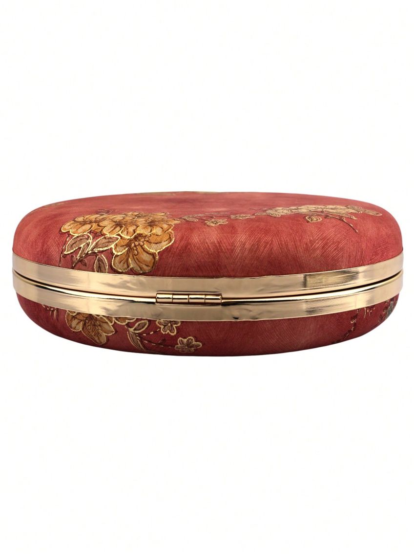 Mini Circle Bag Red Floral Pattern Ring Strap For Party