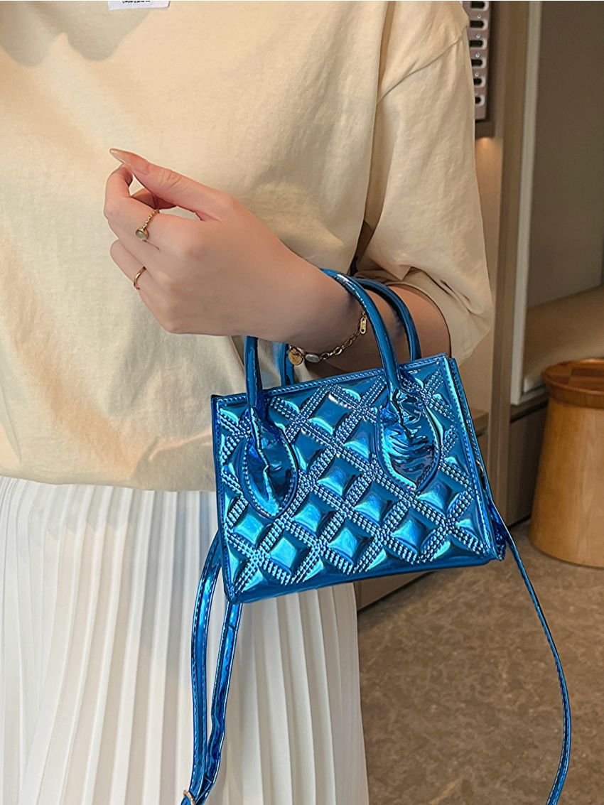 Mini Square Bag Geometric Pattern Double Handle For Daily