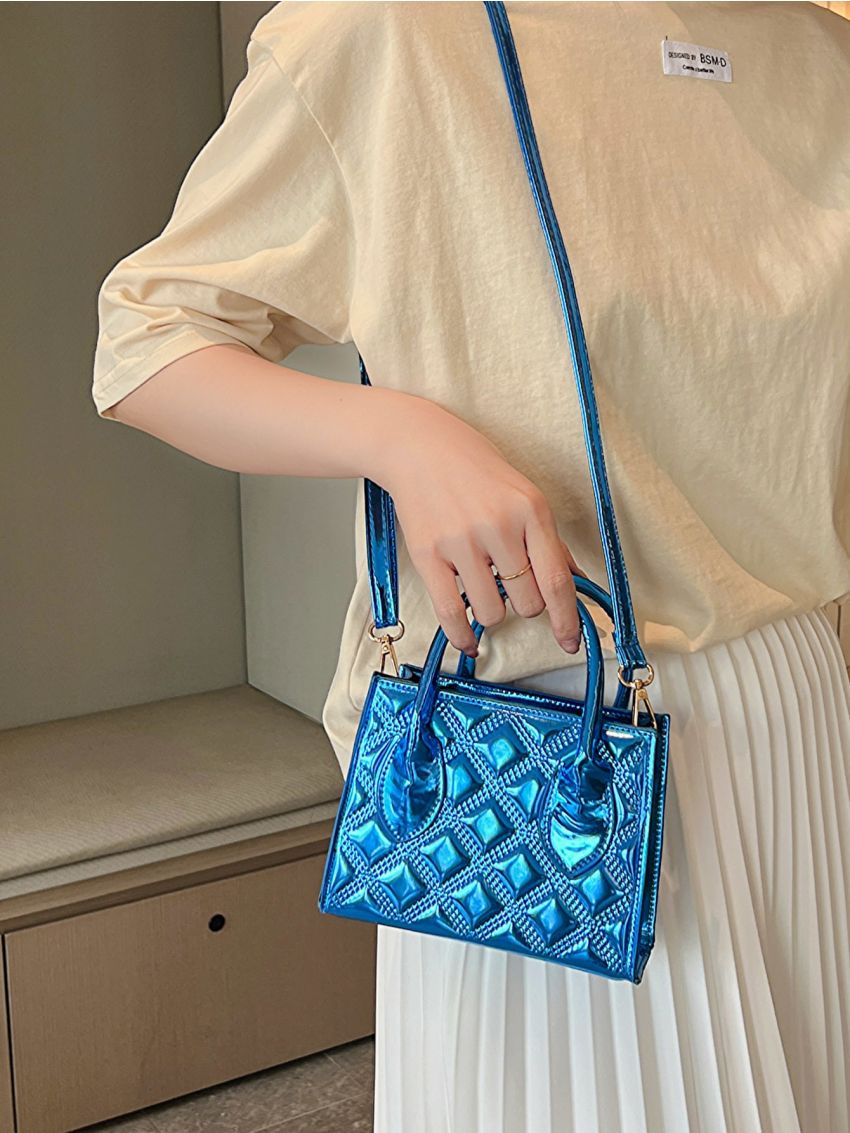 Mini Square Bag Geometric Pattern Double Handle For Daily