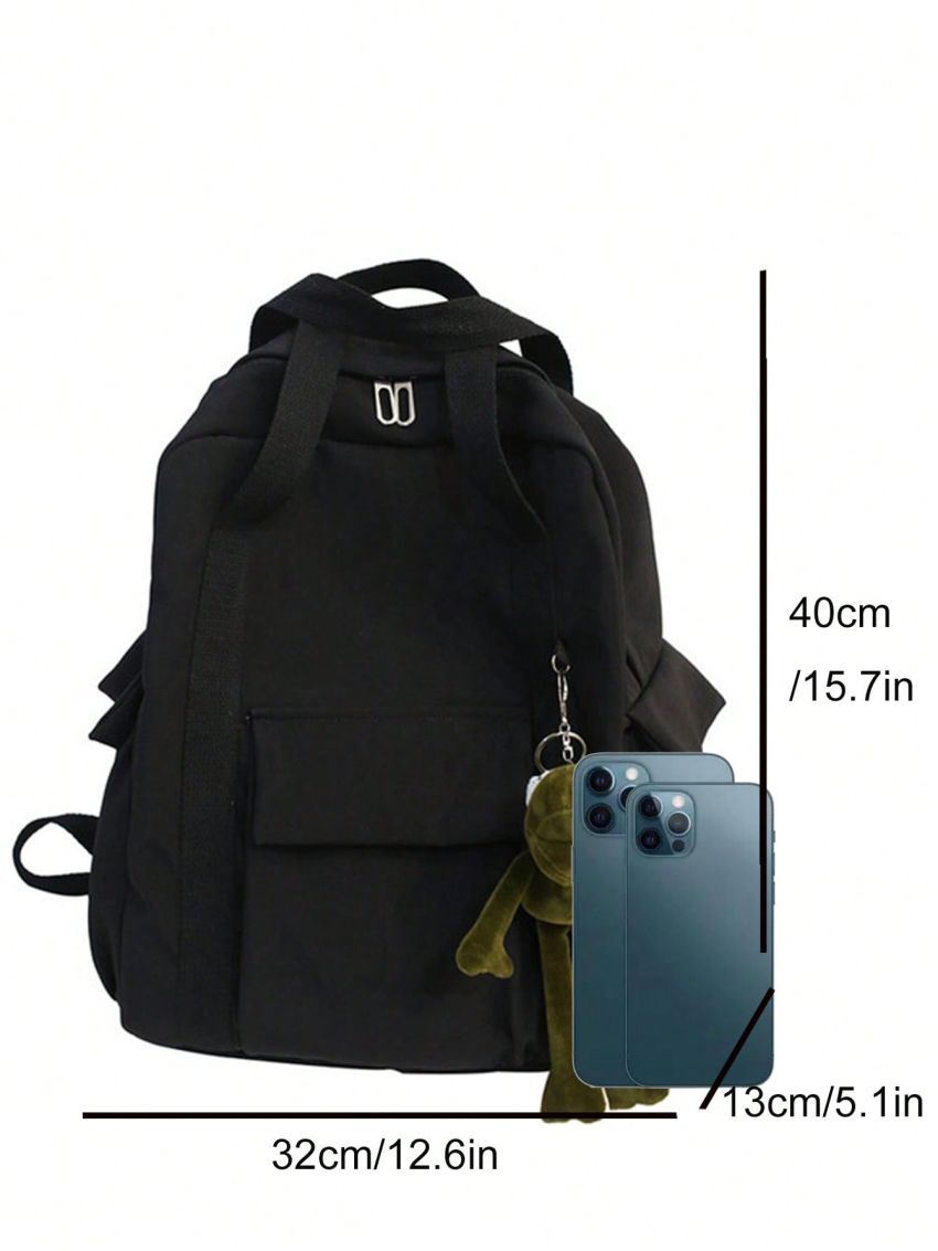 Medium Classic Backpack Black Minimalist Pocket Front Adjustable Strap For School