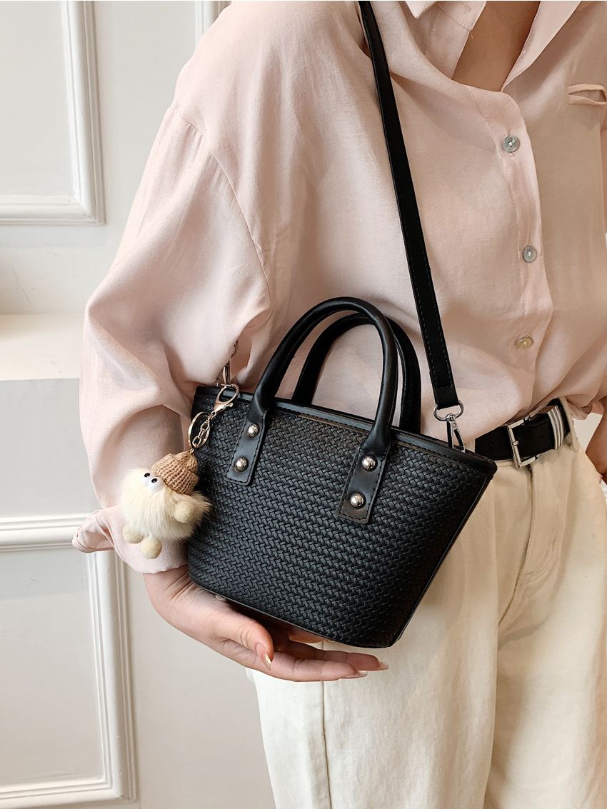 Medium Bucket Bag Baby Pink Fashionable Double Handle For Daily